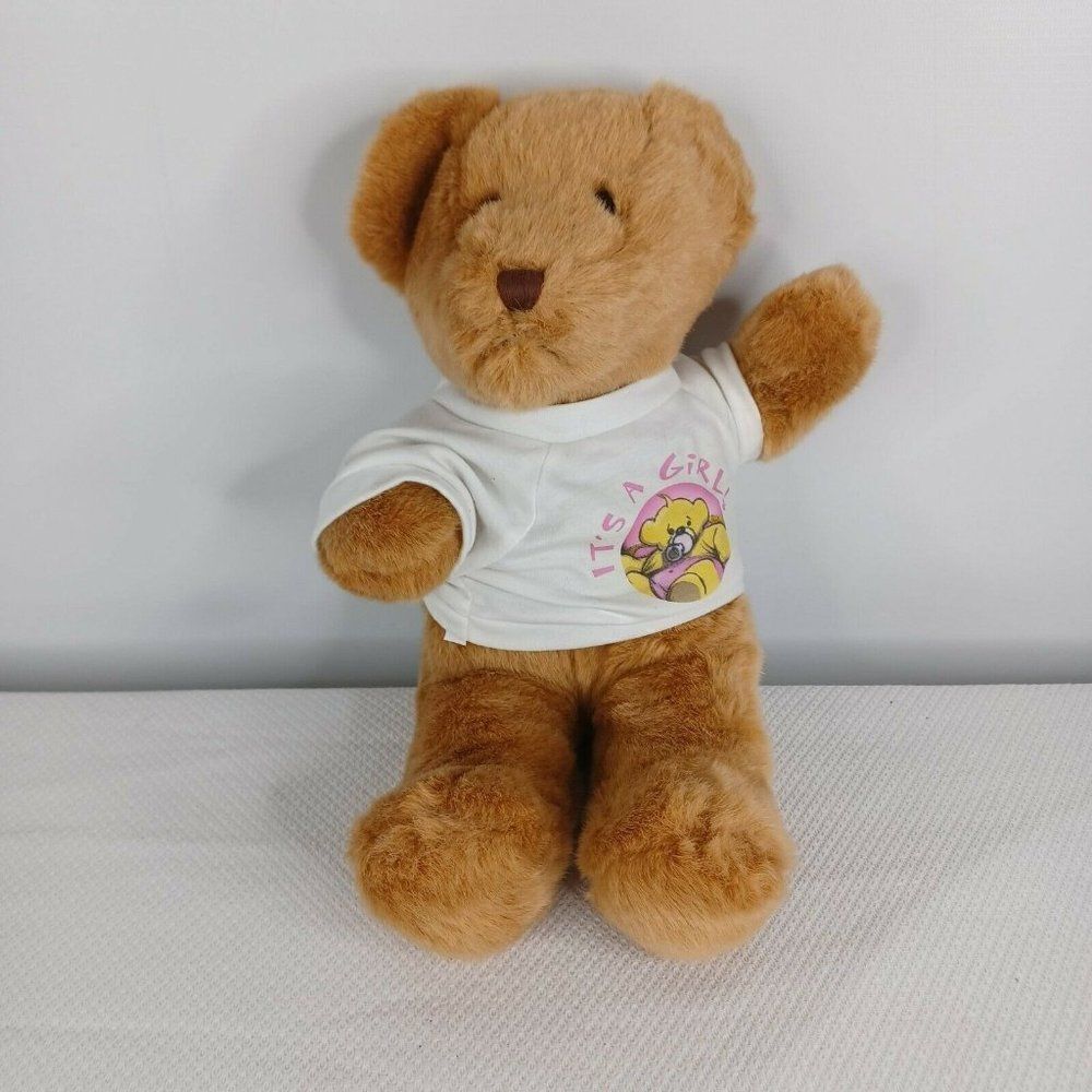 Build A Bear Brown Plush Teddy Bear Retired 1990s Wearing It's A Girl Tshirt